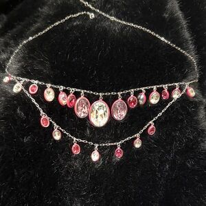 Swarovski Pink and Clear Crystal Double-Layer Necklace